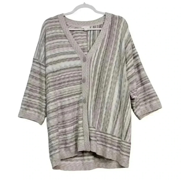 Purejill J Jill Cardigan Sweater Size Medium 3/4 Sleeve Knit Striped Oversized - Picture 1 of 12